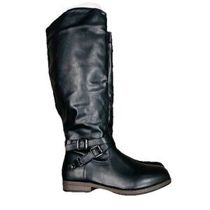 Journey Collection Tall Boots Womens Size 10 Black Knee High Zip Heeled Buckle
